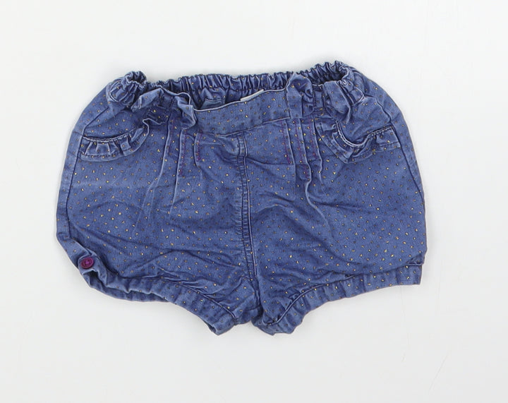 M&Co Girls Blue Polka Dot Cotton Cropped Trousers Size 6-9 Months