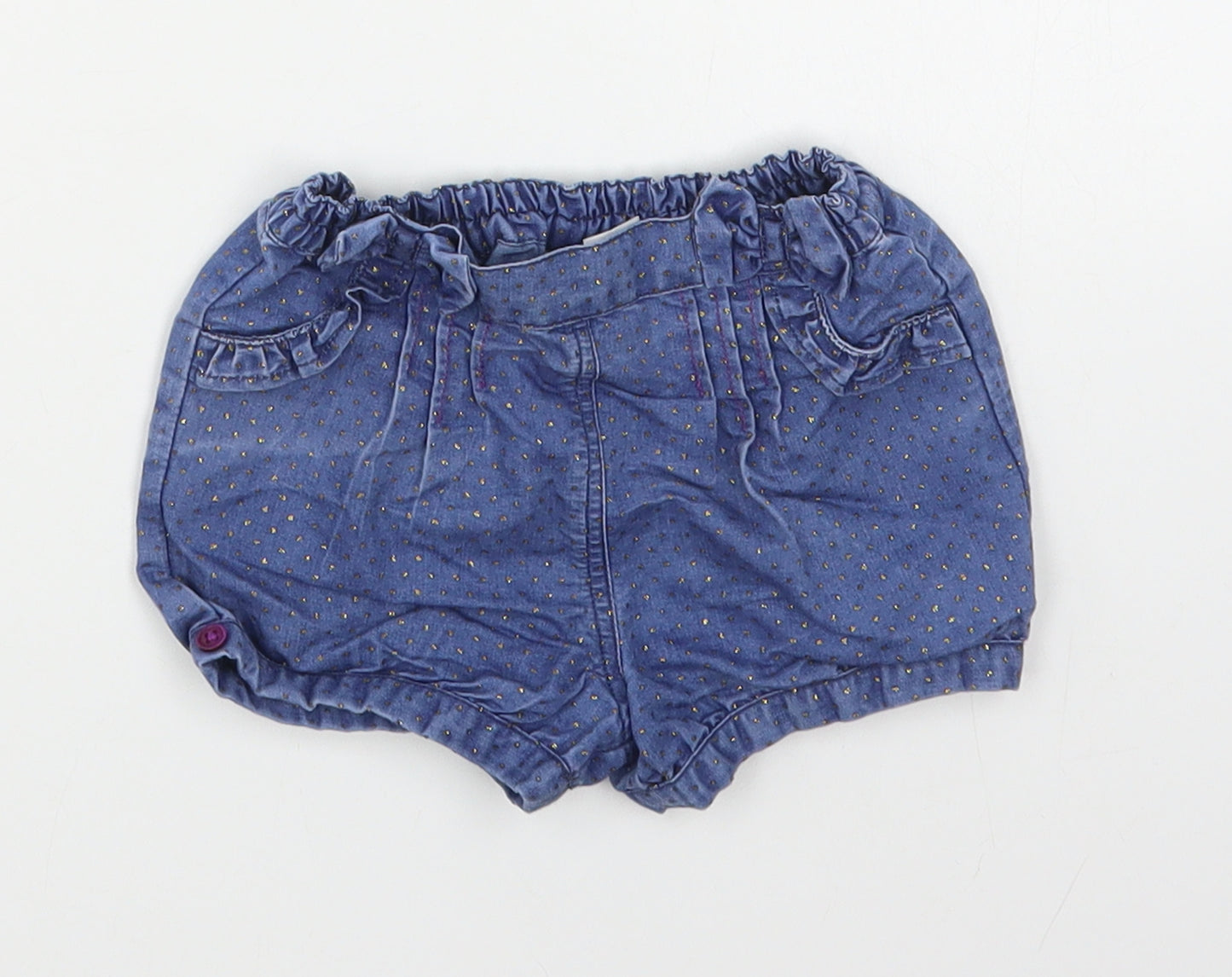 M&Co Girls Blue Polka Dot Cotton Cropped Trousers Size 6-9 Months