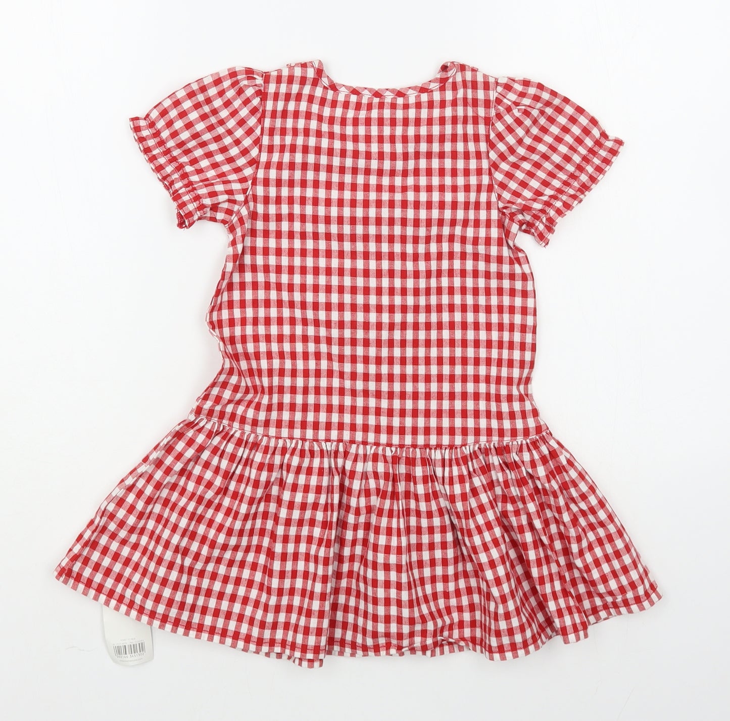 Mothecare Girls Red Gingham 100% Cotton Shirt Dress  Size 18-24 Months  Round Neck Button