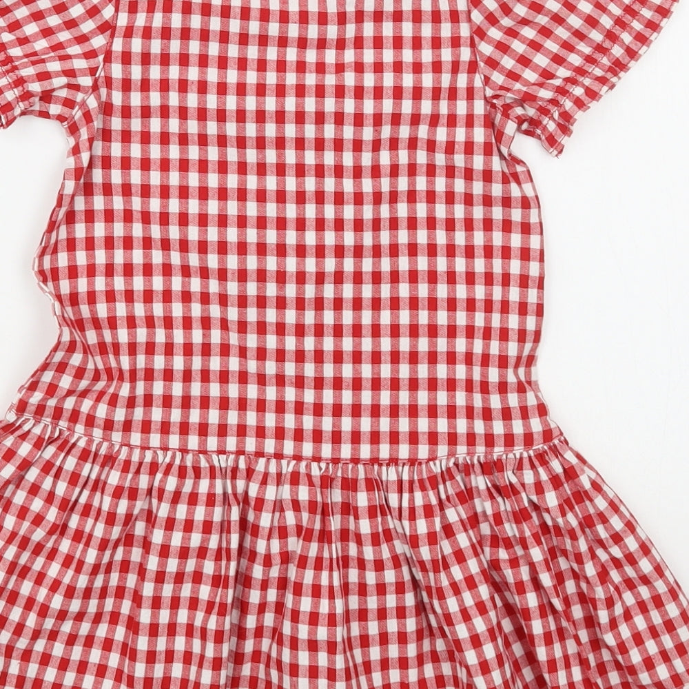 Mothecare Girls Red Gingham 100% Cotton Shirt Dress  Size 18-24 Months  Round Neck Button