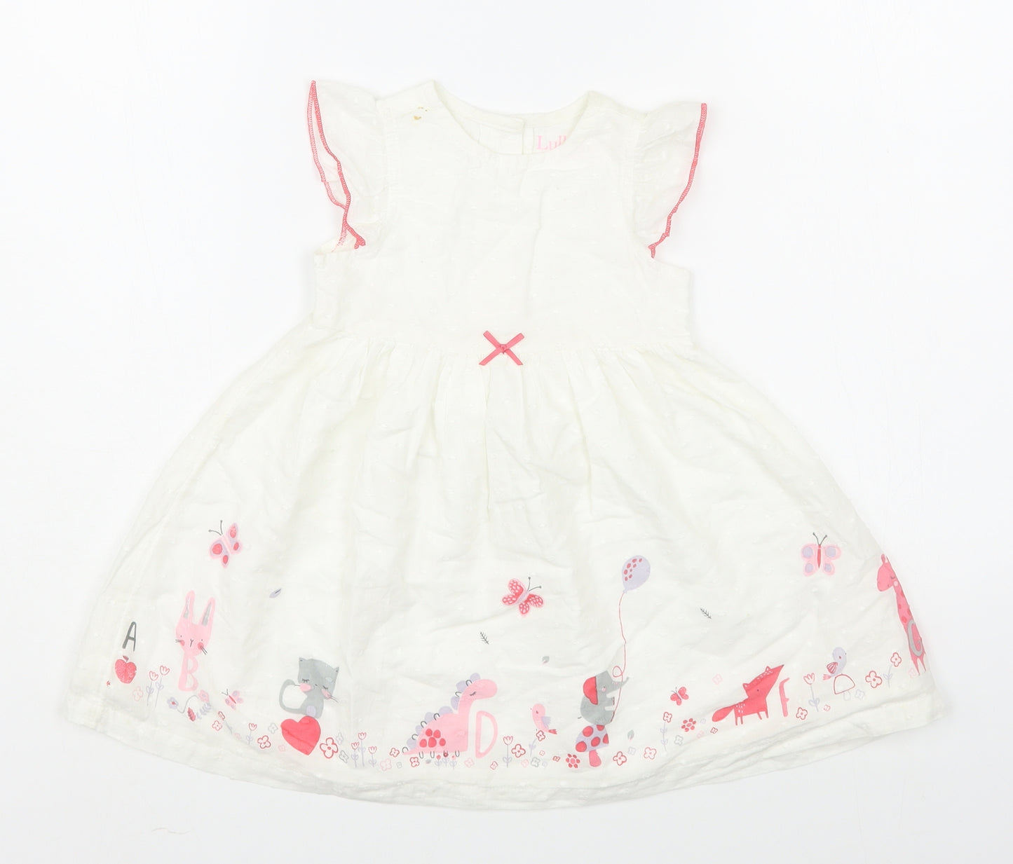 Peacocks Girls White  100% Cotton Skater Dress  Size 9-12 Months  Round Neck Button