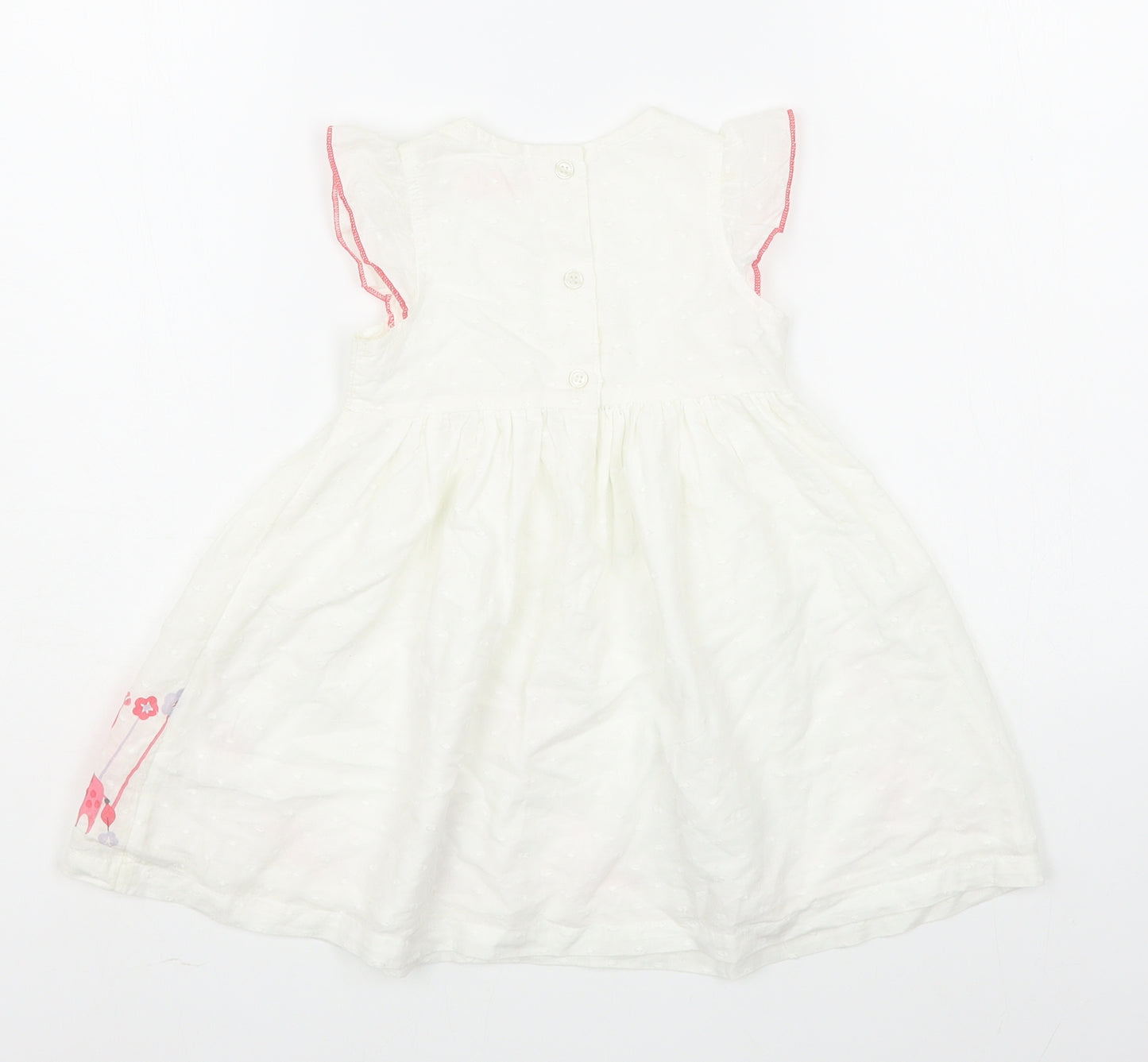 Peacocks Girls White  100% Cotton Skater Dress  Size 9-12 Months  Round Neck Button