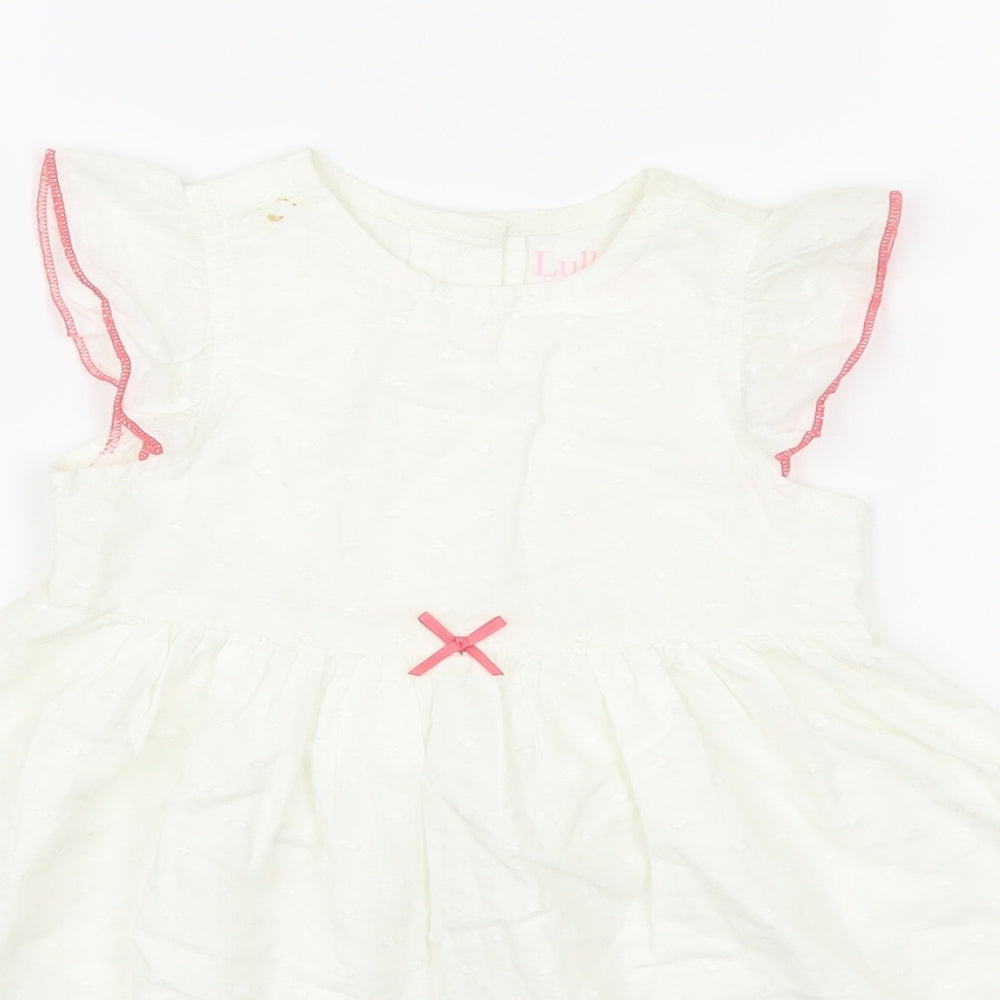 Peacocks Girls White  100% Cotton Skater Dress  Size 9-12 Months  Round Neck Button