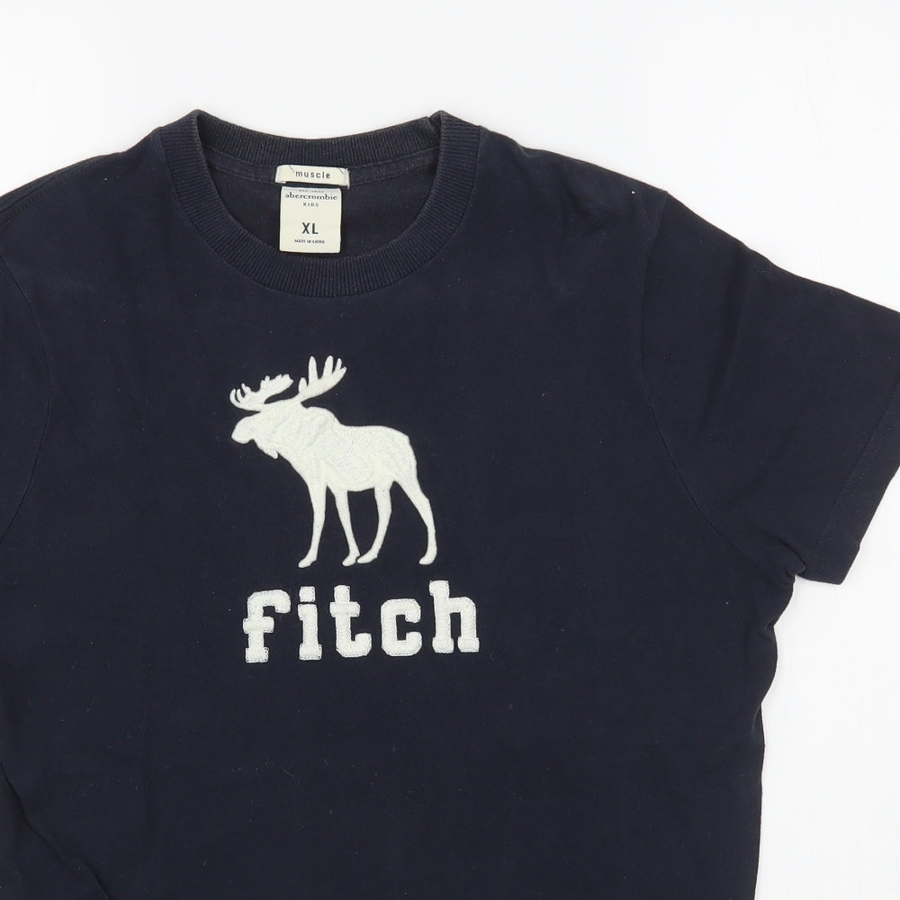 Abercrombie Boys Blue  100% Cotton Basic T-Shirt Size 14-15 Years Round Neck Pullover