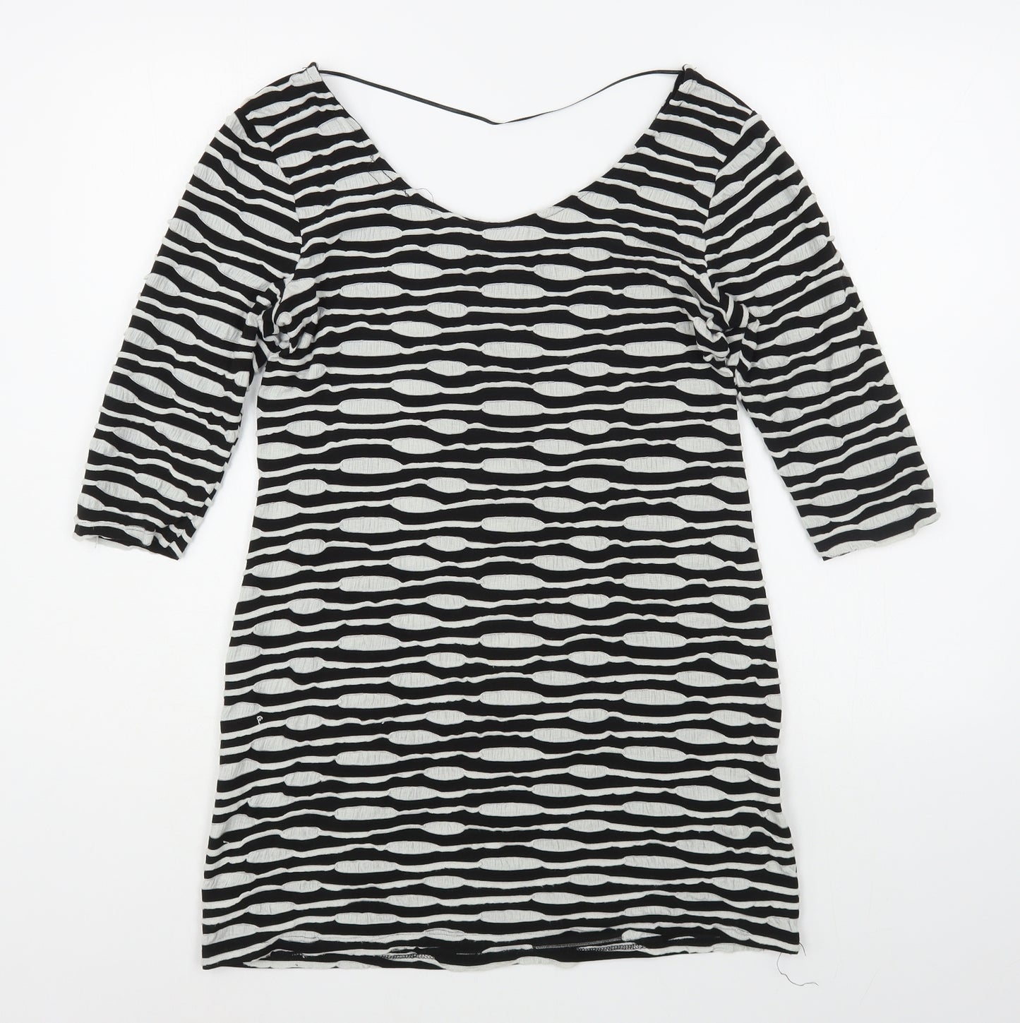 Primark Womens Black Striped Viscose T-Shirt Dress  Size 14  Boat Neck Pullover