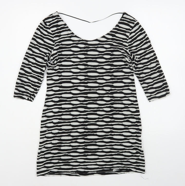 Primark Womens Black Striped Viscose T-Shirt Dress  Size 14  Boat Neck Pullover