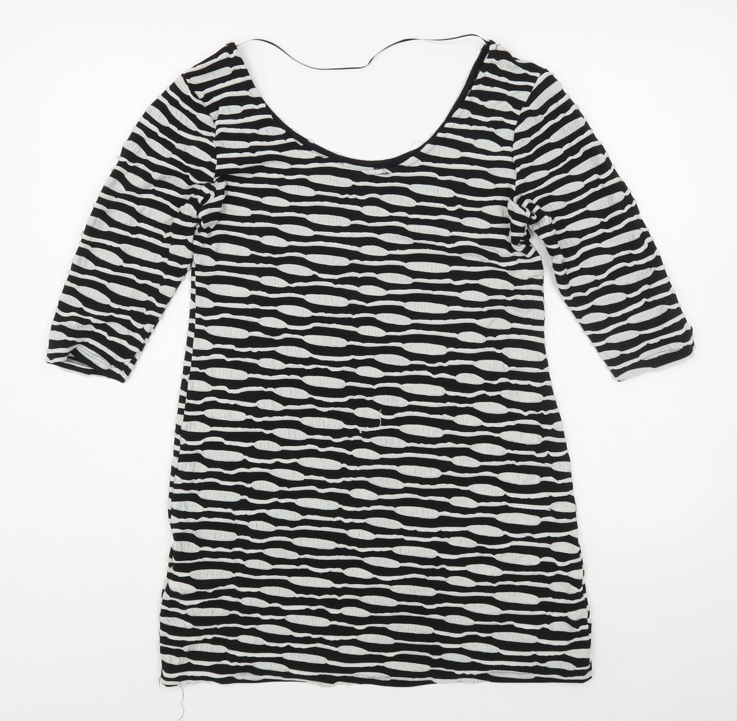 Primark Womens Black Striped Viscose T-Shirt Dress  Size 14  Boat Neck Pullover