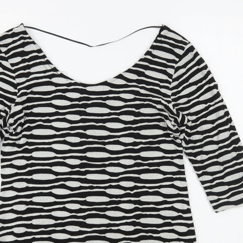 Primark Womens Black Striped Viscose T-Shirt Dress  Size 14  Boat Neck Pullover