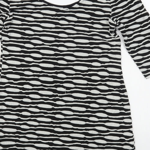 Primark Womens Black Striped Viscose T-Shirt Dress  Size 14  Boat Neck Pullover