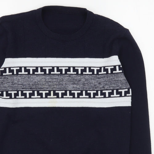 Preworn Mens Blue Round Neck  Polyester Pullover Jumper Size M