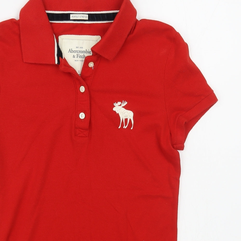 Abercrombie & Fitch Womens Red  Cotton Basic Polo Size S Collared