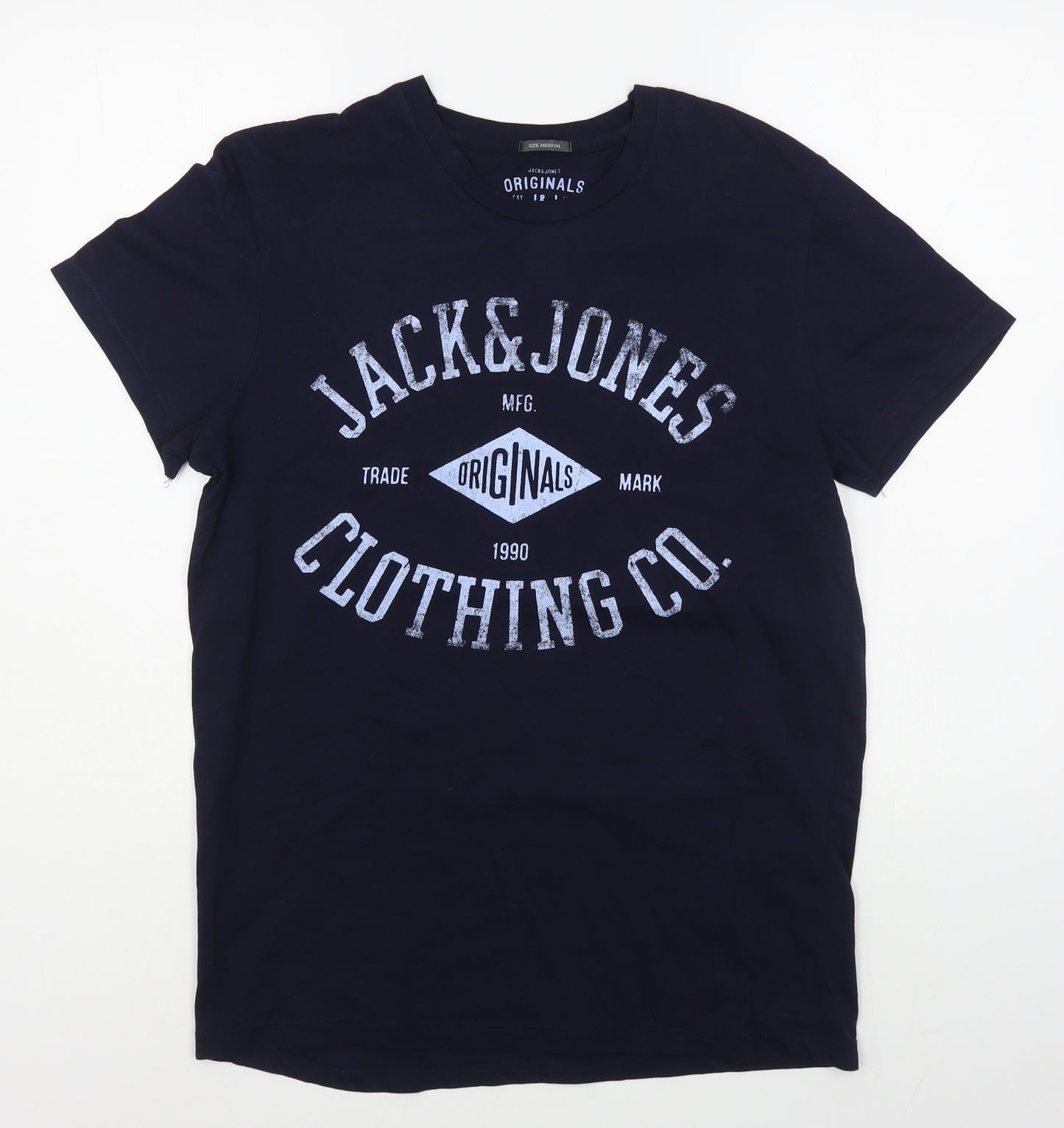 JACK & JONES Mens Blue  Cotton  T-Shirt Size M Round Neck