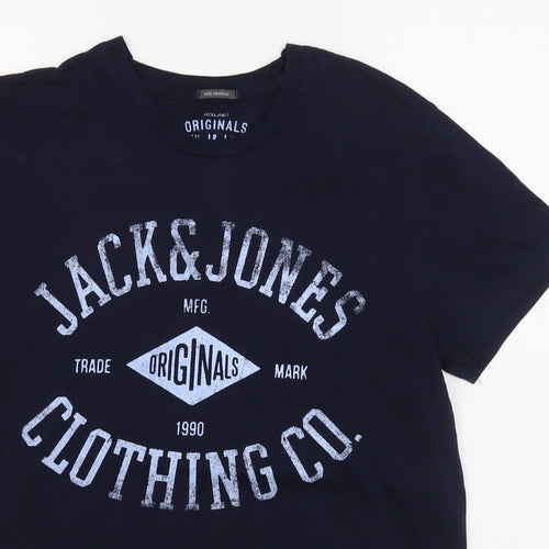 JACK & JONES Mens Blue  Cotton  T-Shirt Size M Round Neck