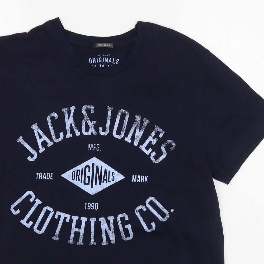 JACK & JONES Mens Blue  Cotton  T-Shirt Size M Round Neck