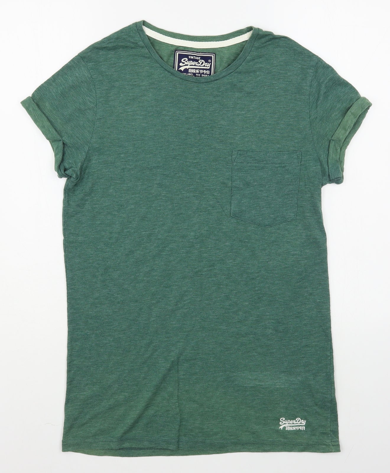 Superdry Mens Green  Cotton  T-Shirt Size S Round Neck