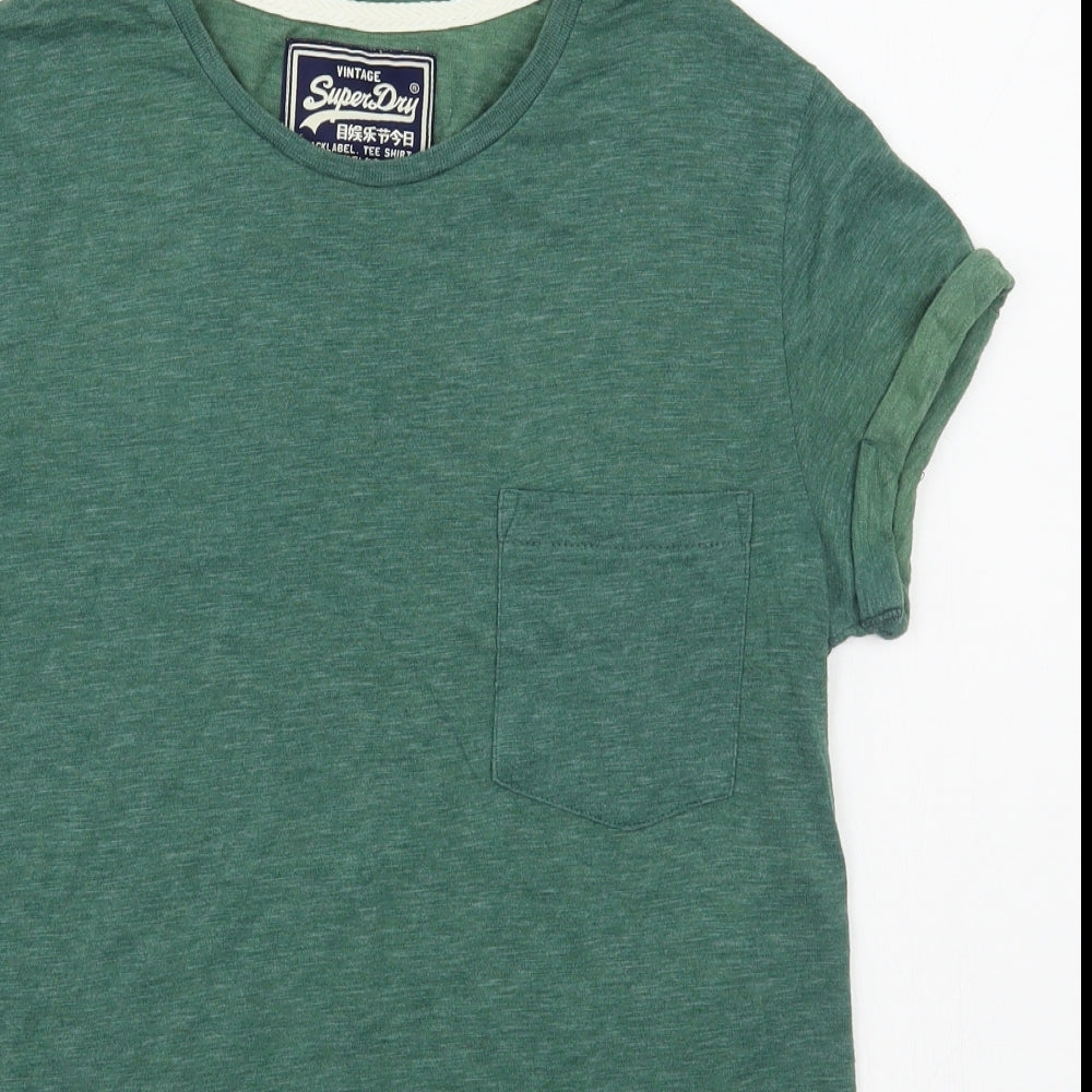 Superdry Mens Green  Cotton  T-Shirt Size S Round Neck
