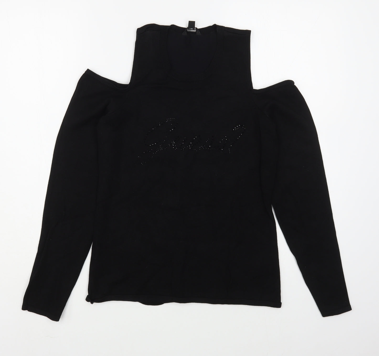 GUESS Womens Black  Viscose Basic T-Shirt Size L Scoop Neck