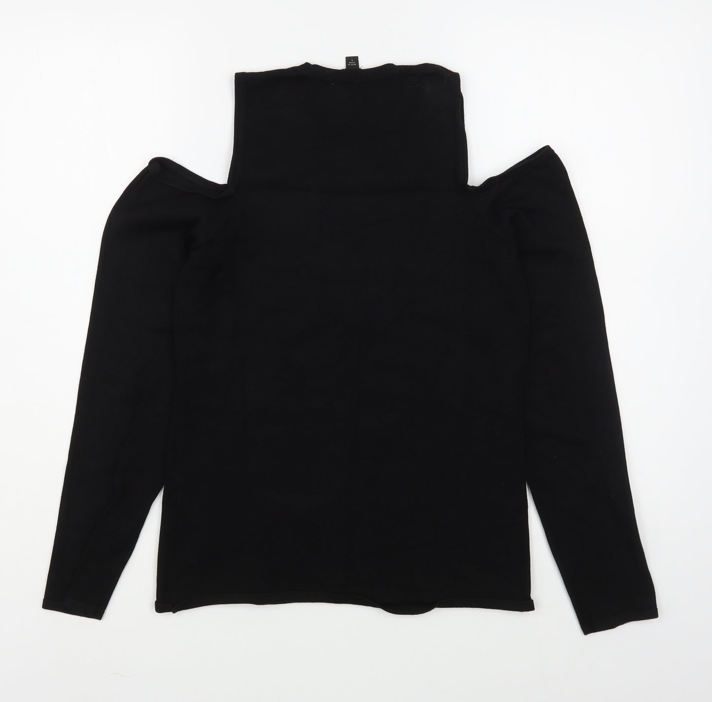 GUESS Womens Black  Viscose Basic T-Shirt Size L Scoop Neck