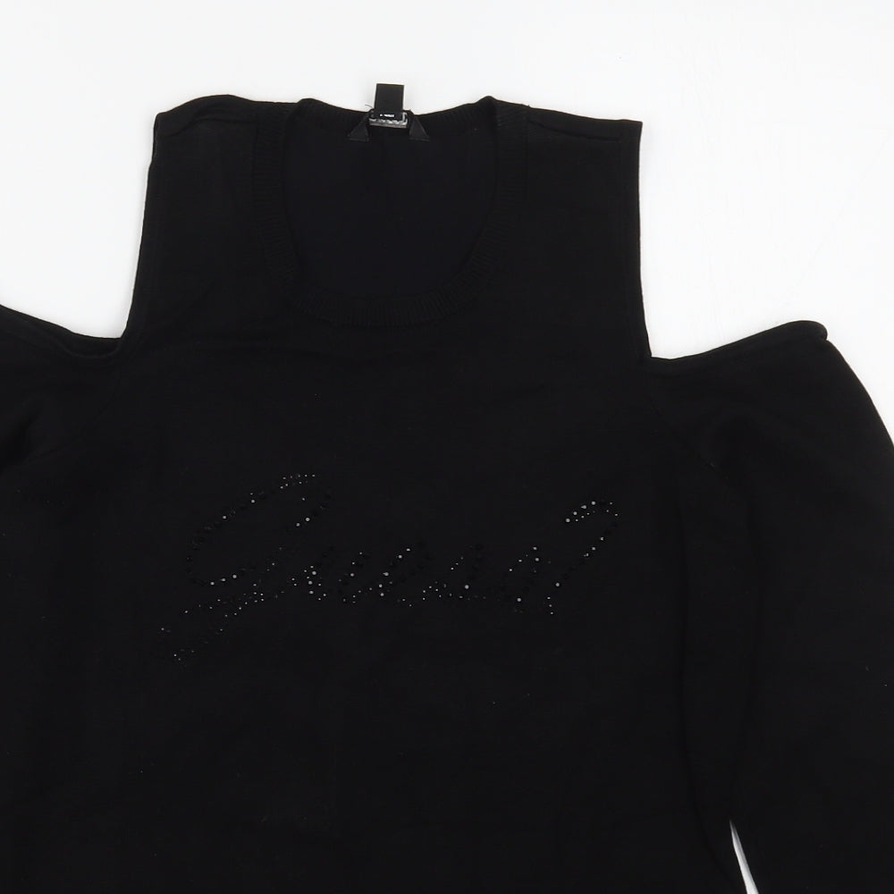 GUESS Womens Black  Viscose Basic T-Shirt Size L Scoop Neck