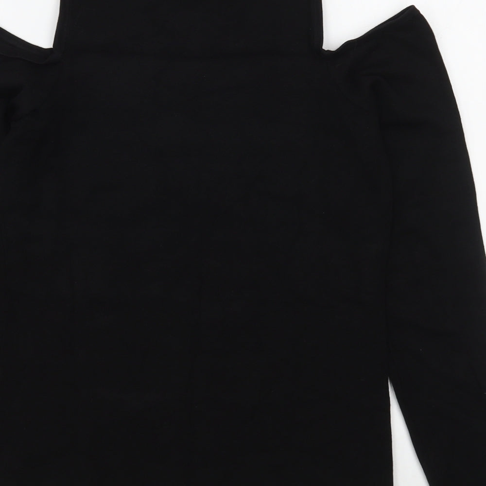 GUESS Womens Black  Viscose Basic T-Shirt Size L Scoop Neck