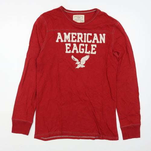 American Eagle Mens Red  Cotton  T-Shirt Size S Round Neck