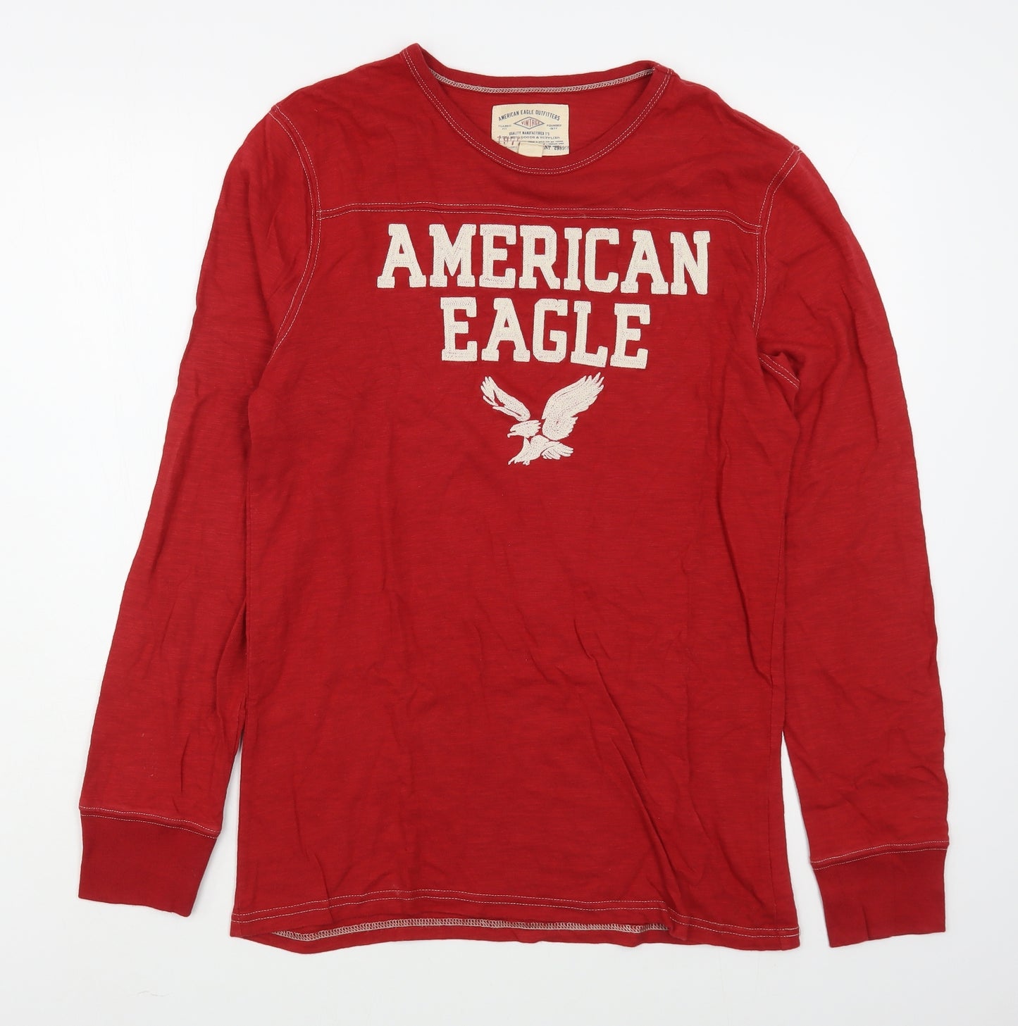 American Eagle Mens Red  Cotton  T-Shirt Size S Round Neck
