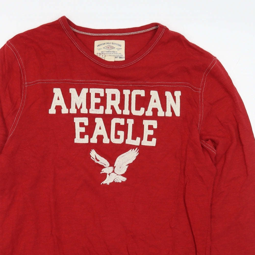 American Eagle Mens Red  Cotton  T-Shirt Size S Round Neck