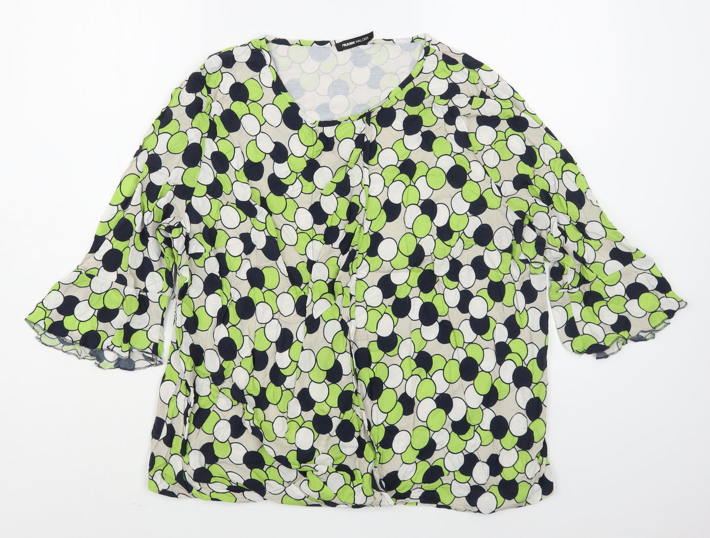 FRANK WALDER Womens Green Geometric Viscose Basic Blouse Size 18 Scoop Neck