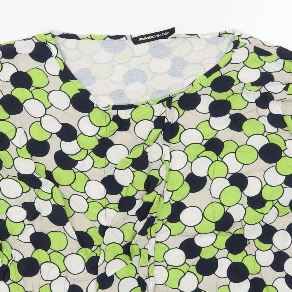 FRANK WALDER Womens Green Geometric Viscose Basic Blouse Size 18 Scoop Neck