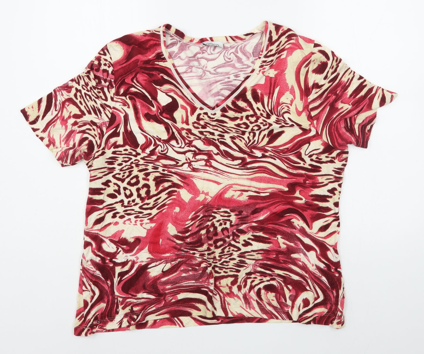 Gelco Womens Red Striped Viscose Basic T-Shirt Size 18 V-Neck