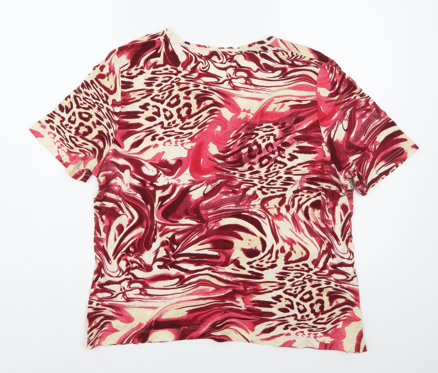 Gelco Womens Red Striped Viscose Basic T-Shirt Size 18 V-Neck