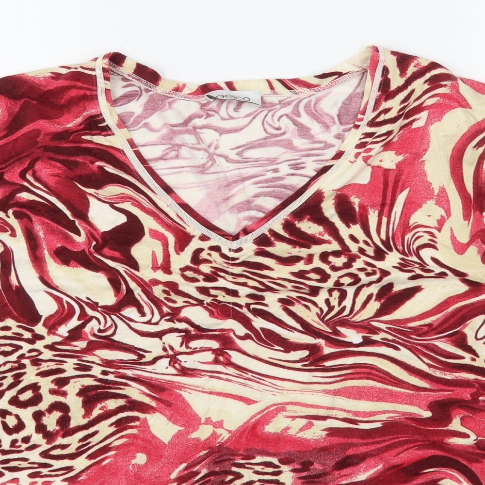 Gelco Womens Red Striped Viscose Basic T-Shirt Size 18 V-Neck