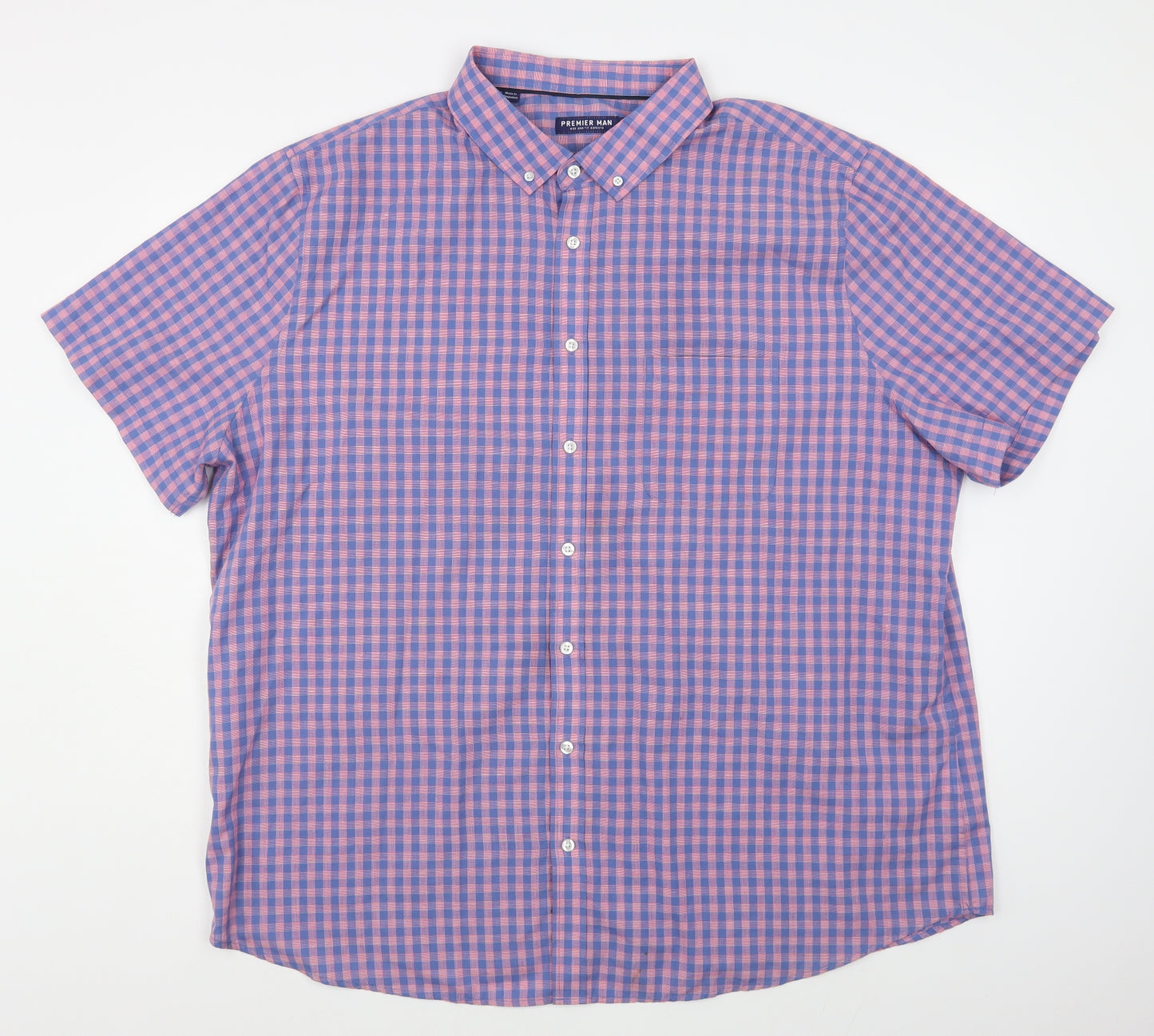Premier Man Mens Blue Check Cotton  Button-Up Size 2XL Collared Button