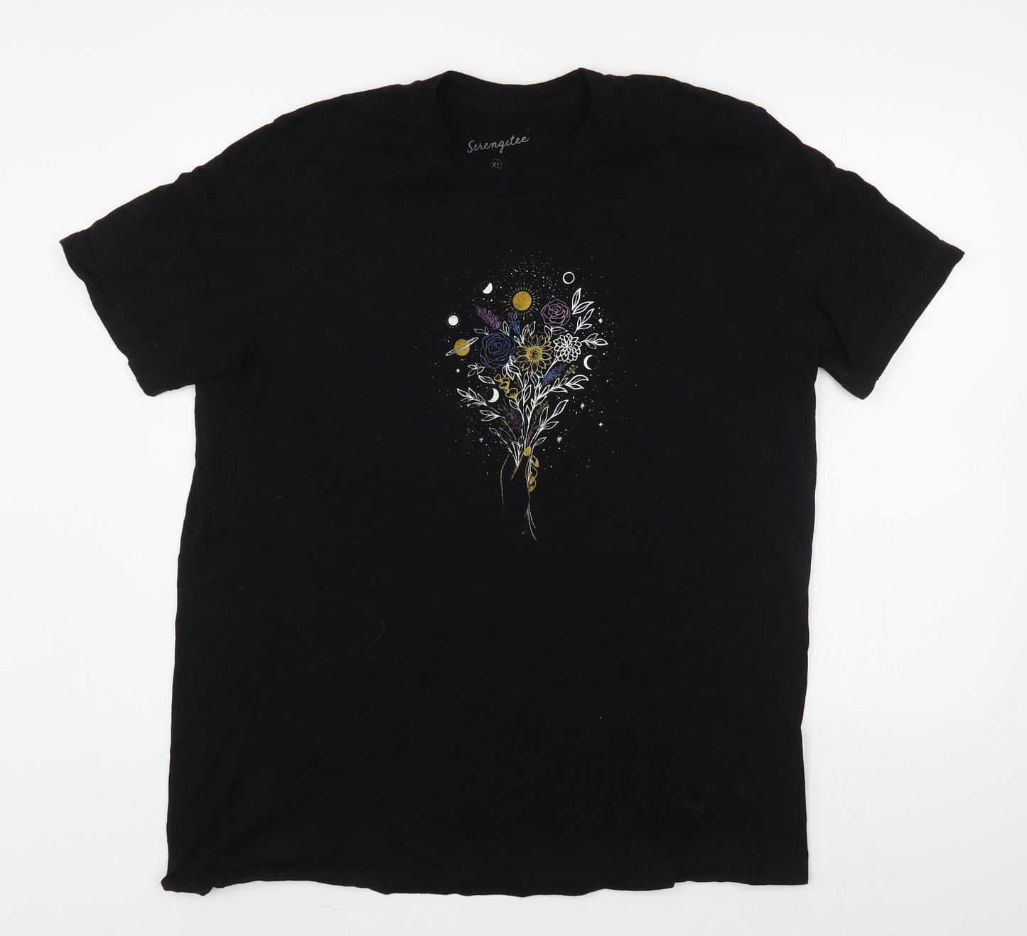 Serengetee Womens Black  Cotton Basic T-Shirt Size XL Round Neck