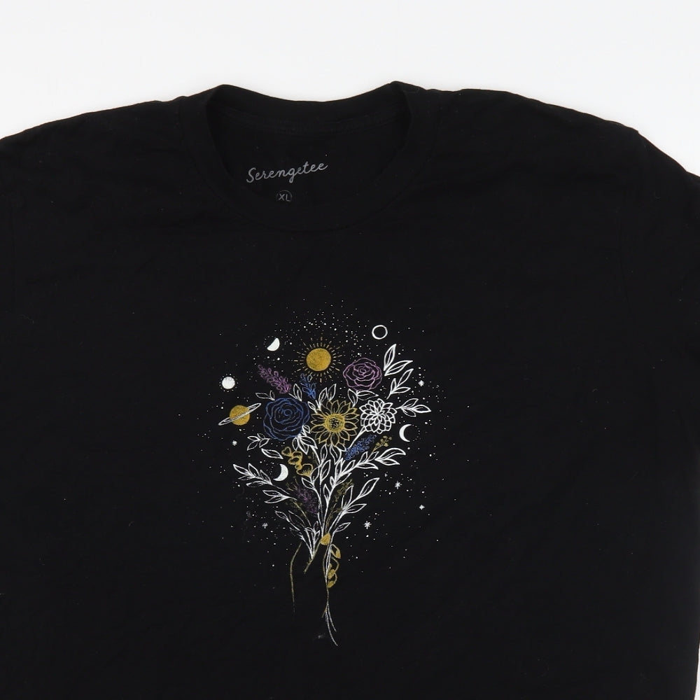Serengetee Womens Black  Cotton Basic T-Shirt Size XL Round Neck