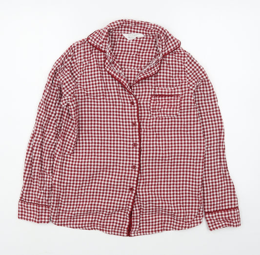 Front view of Primark women’s red check 100% cotton basic button-up, size XS, collared