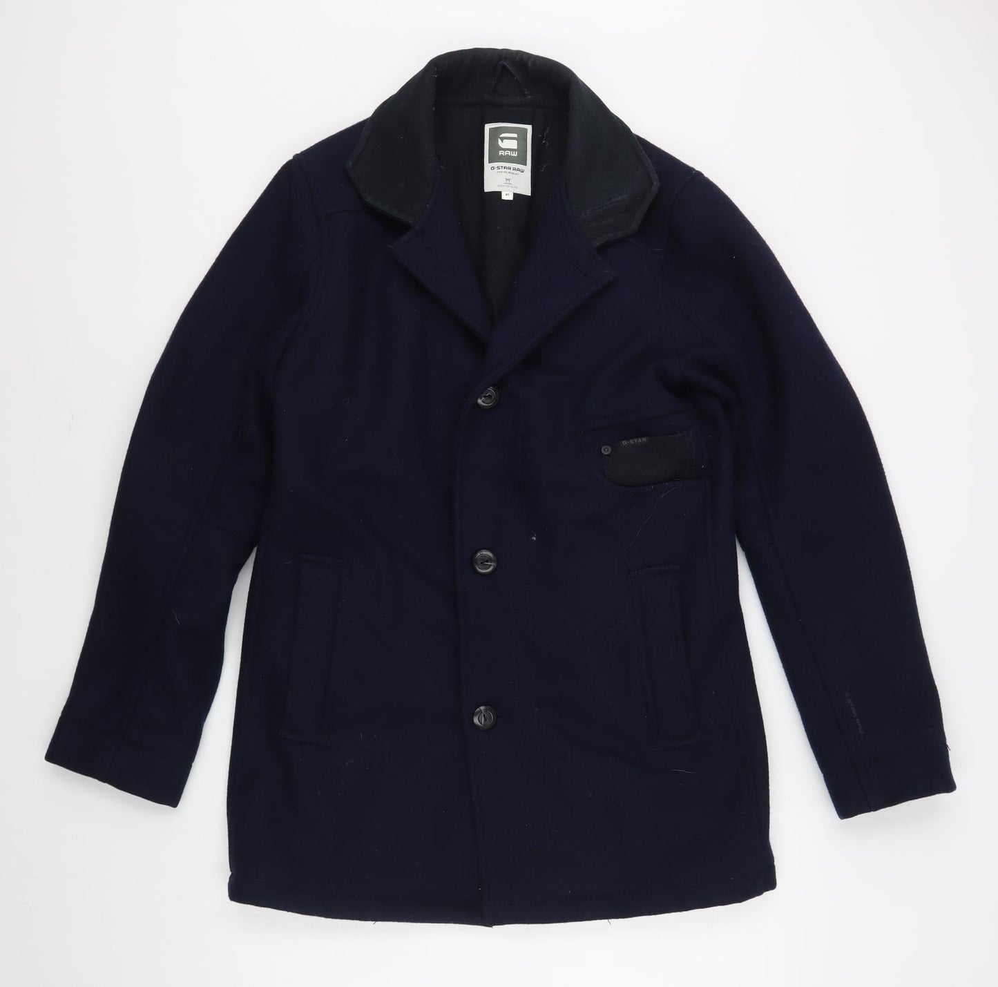G-Star Mens Blue   Pea Coat Coat Size M  Zip