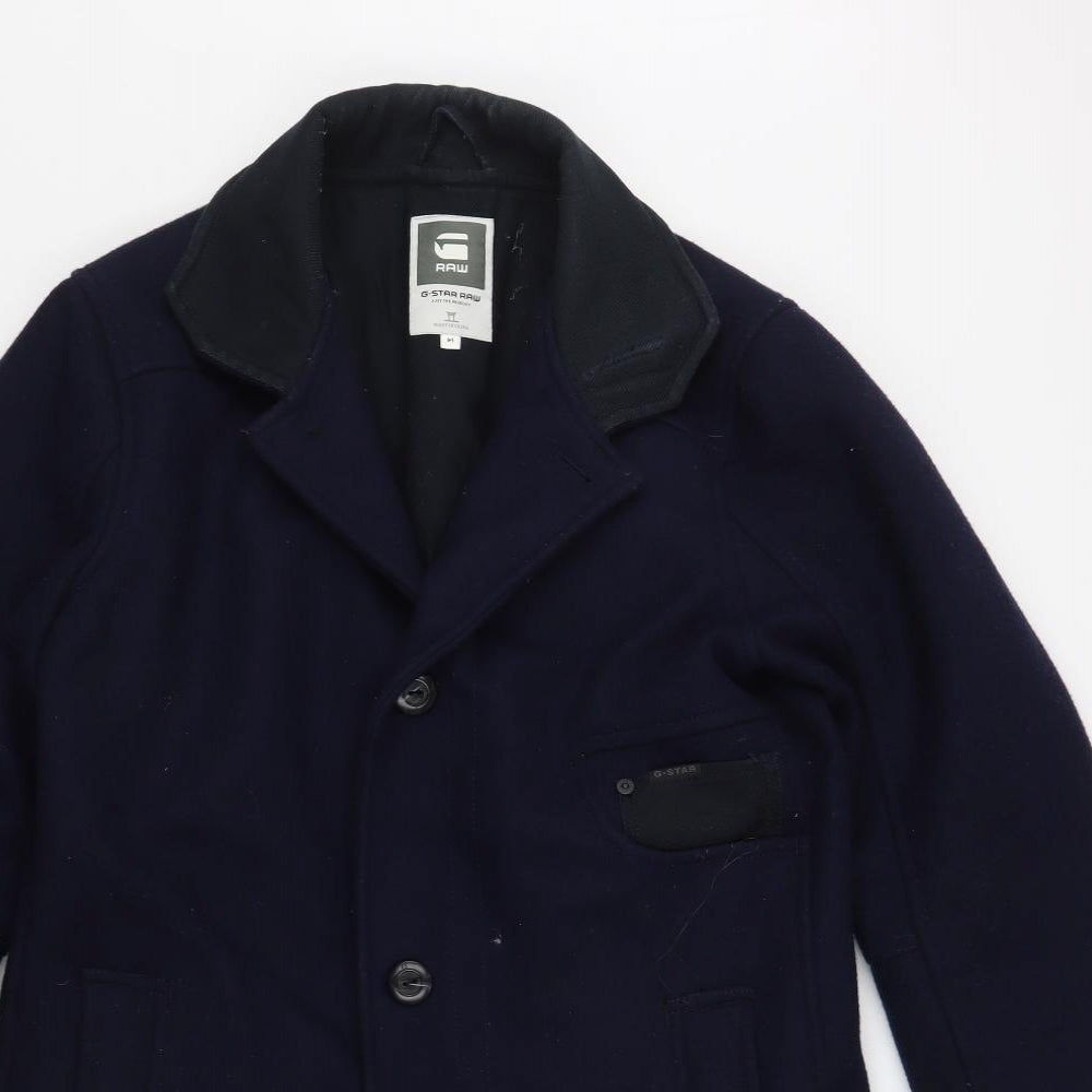 G-Star Mens Blue   Pea Coat Coat Size M  Zip
