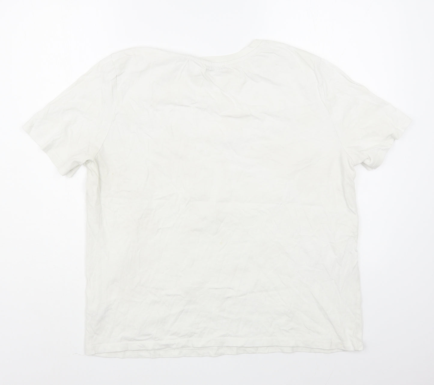 Zara Womens White  Cotton Basic T-Shirt Size L Round Neck
