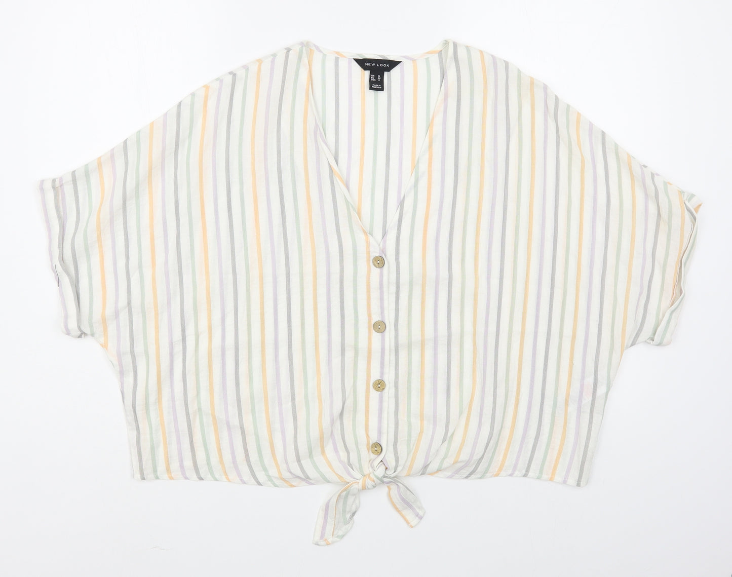 New Look Womens Multicoloured Striped Polyester Basic Blouse Size 16 V-Neck