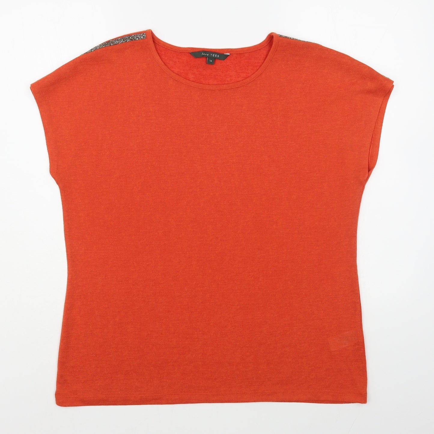 Love Tees Womens Orange  Polyester Basic T-Shirt Size 14 Boat Neck