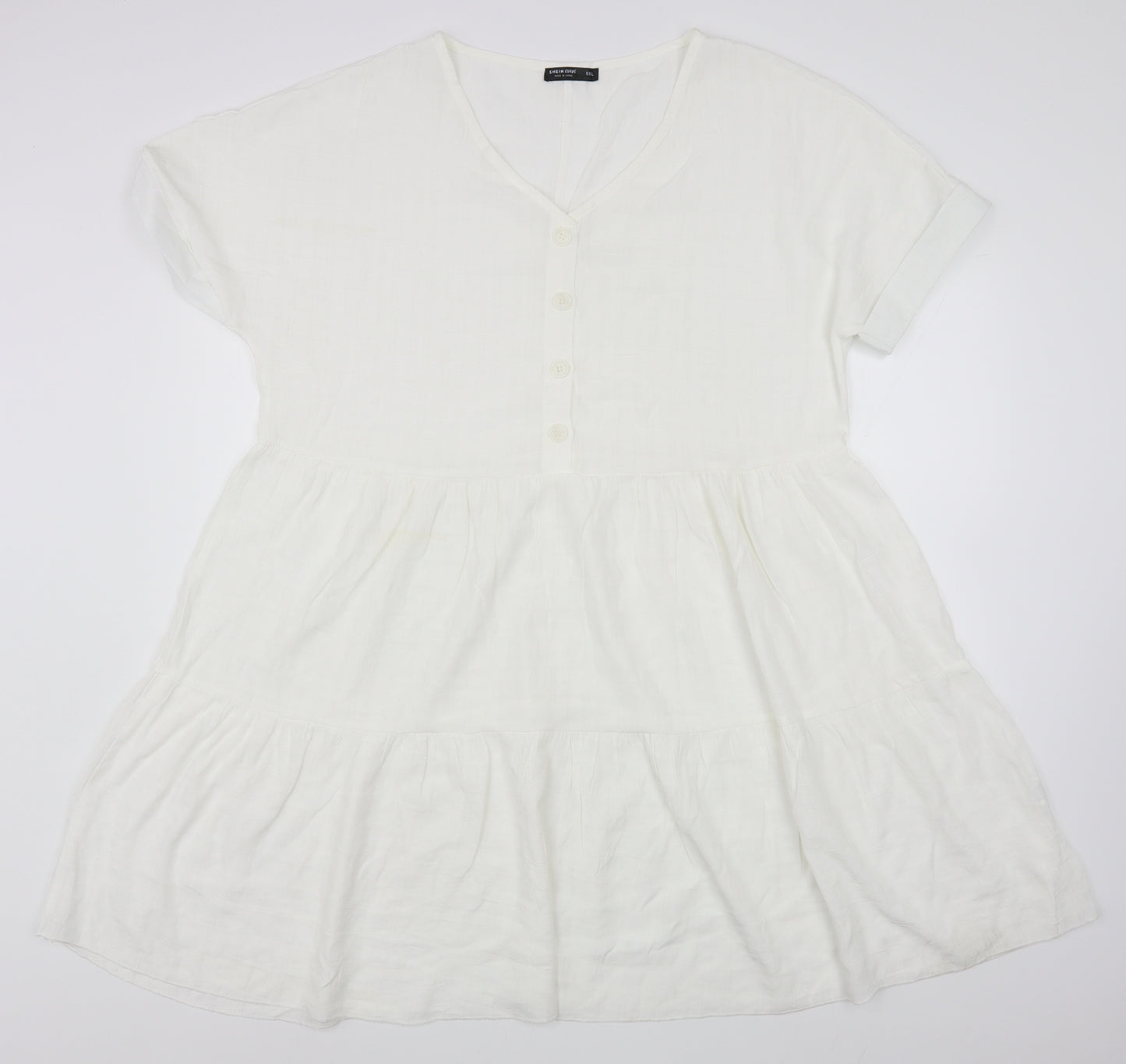 Shein Curve Womens White  Polyester Skater Dress  Size XL  V-Neck Pullover