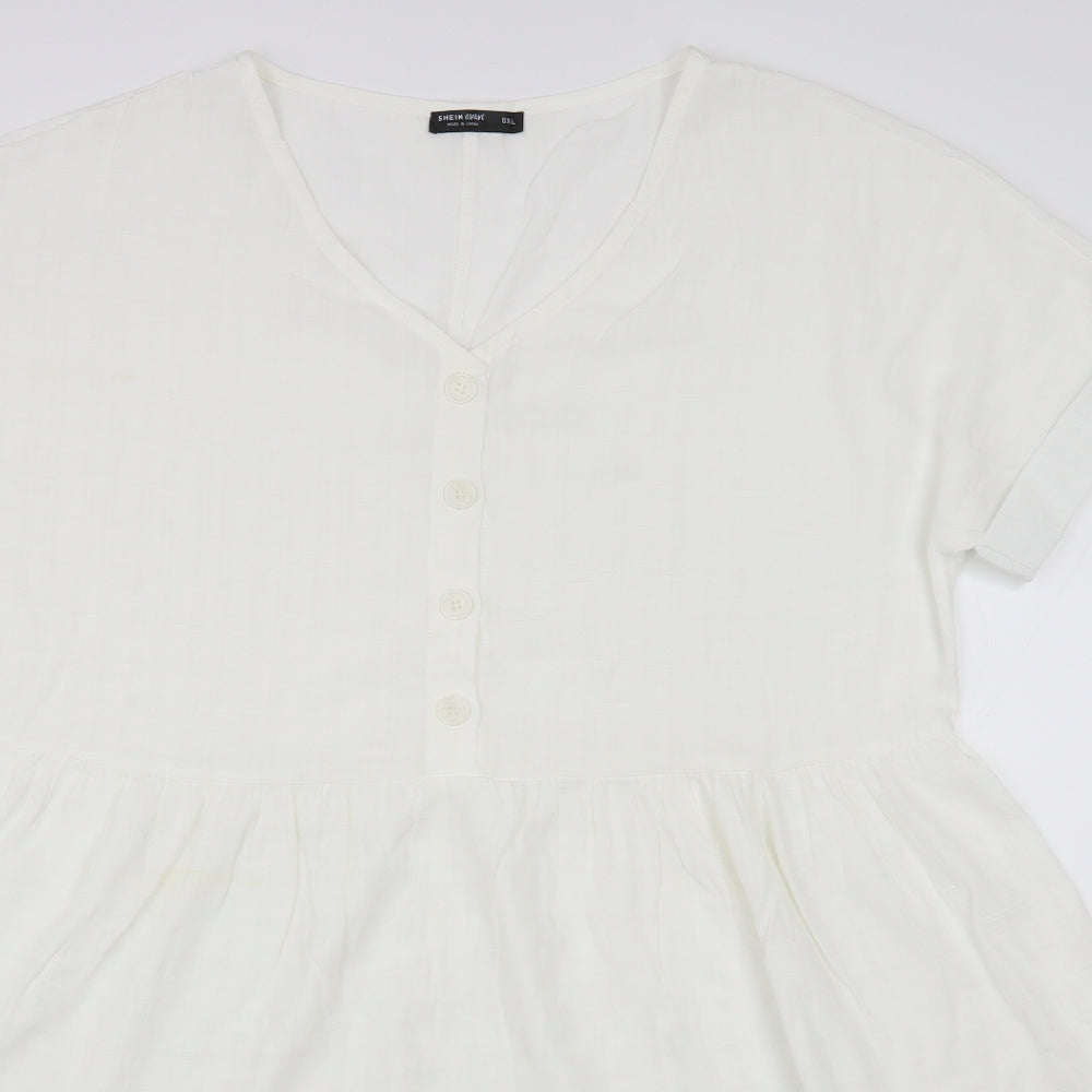 Shein Curve Womens White  Polyester Skater Dress  Size XL  V-Neck Pullover