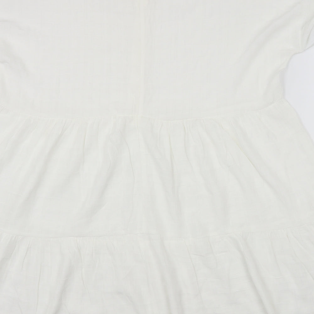 Shein Curve Womens White  Polyester Skater Dress  Size XL  V-Neck Pullover