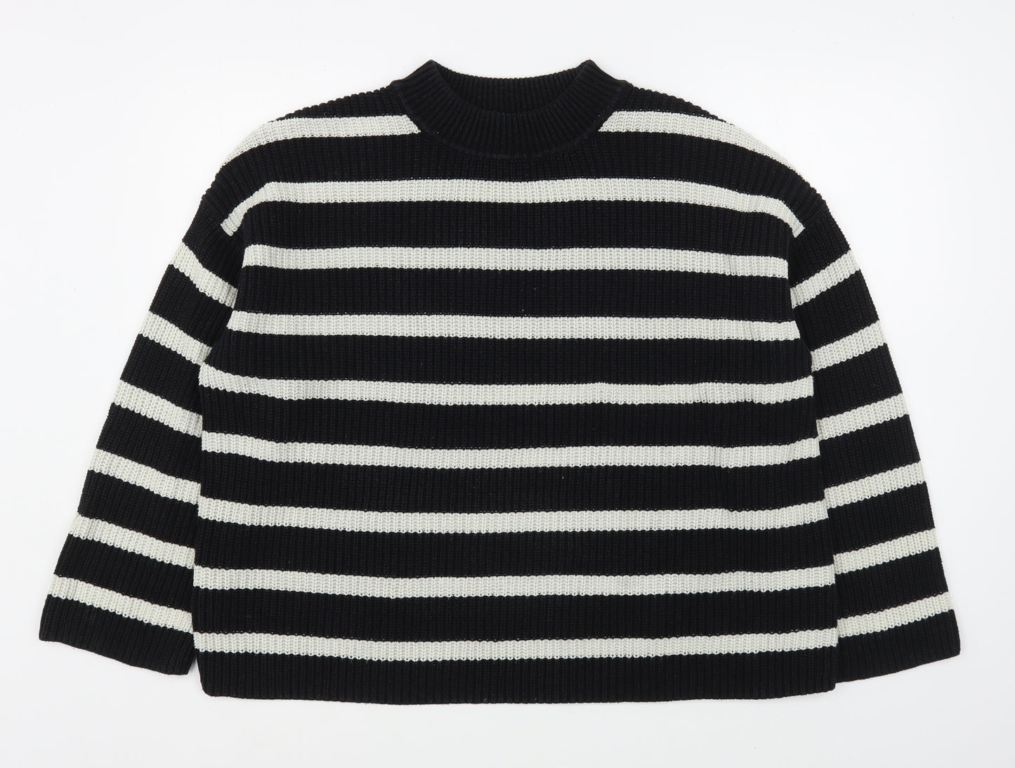 H&M Womens Black Round Neck Striped Acrylic Pullover Jumper Size S