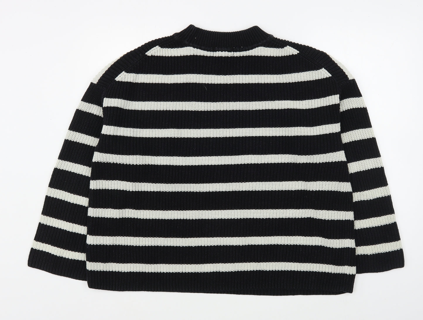 H&M Womens Black Round Neck Striped Acrylic Pullover Jumper Size S