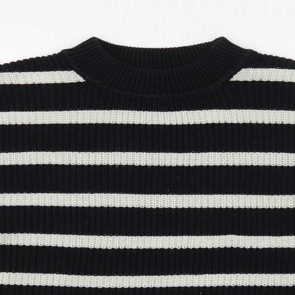 H&M Womens Black Round Neck Striped Acrylic Pullover Jumper Size S