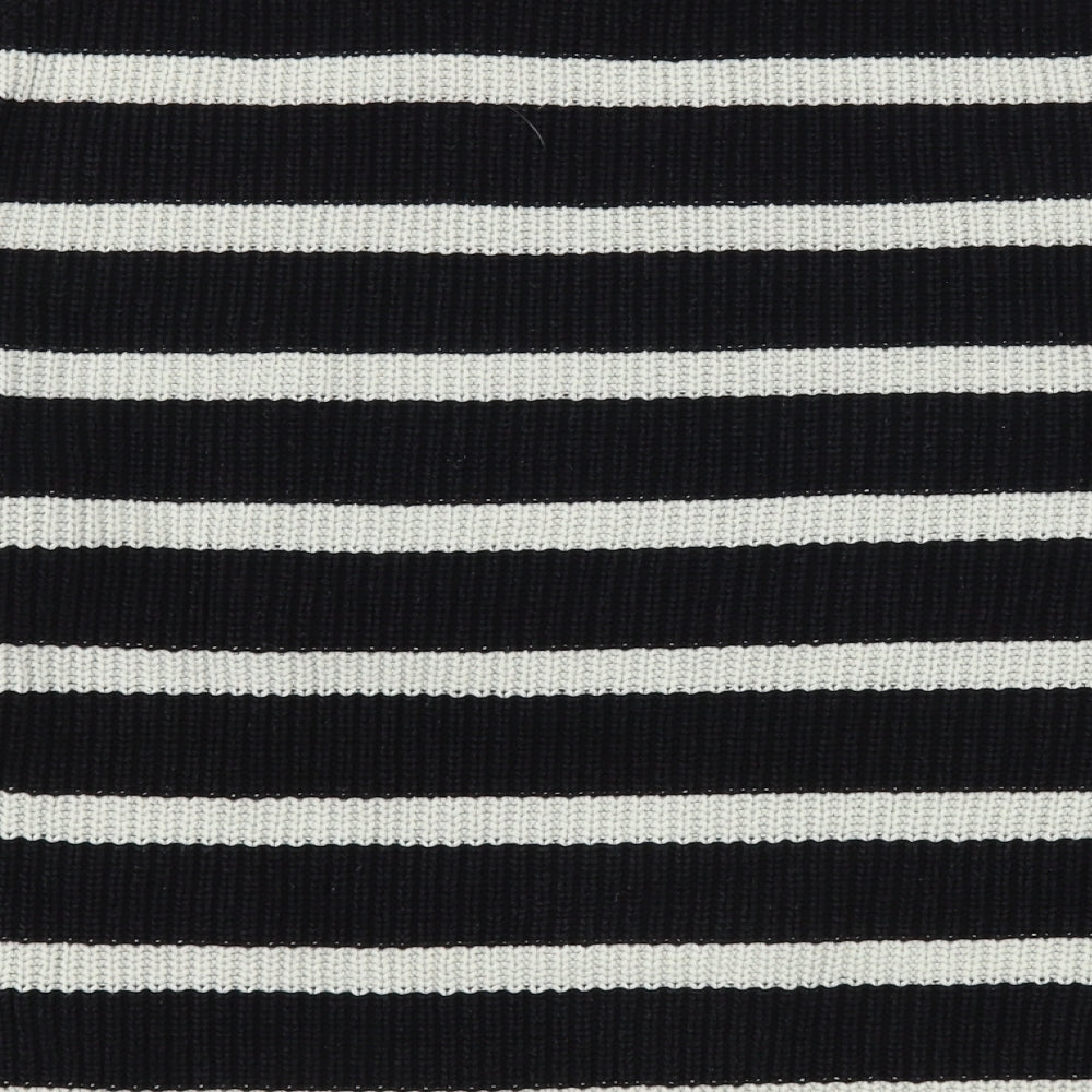 H&M Womens Black Round Neck Striped Acrylic Pullover Jumper Size S