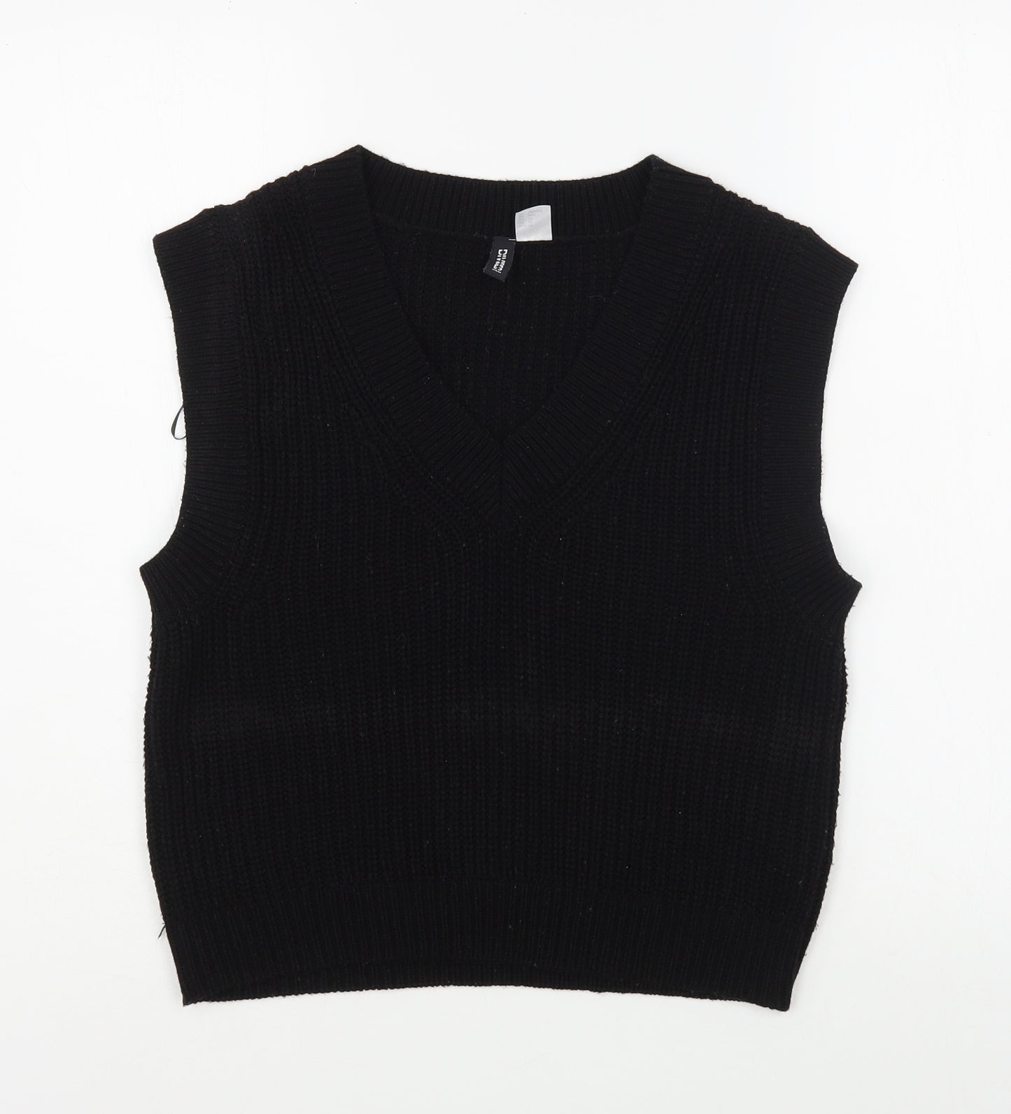 H&M Womens Black V-Neck  Acrylic Pullover Jumper Size XS