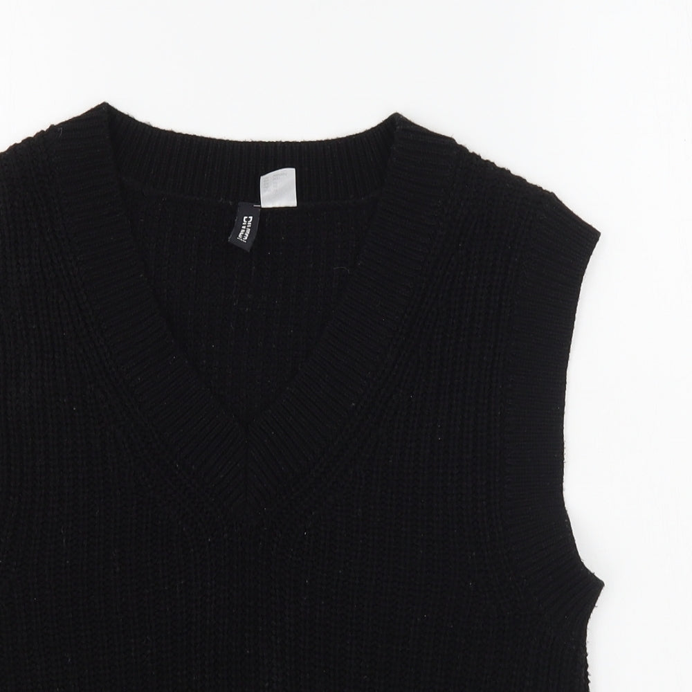 H&M Womens Black V-Neck  Acrylic Pullover Jumper Size XS